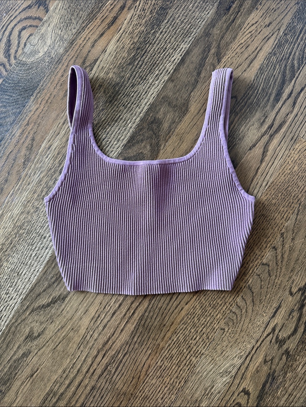 Ribbed Square-Neck Crop Tank Top - Dusty Mauve